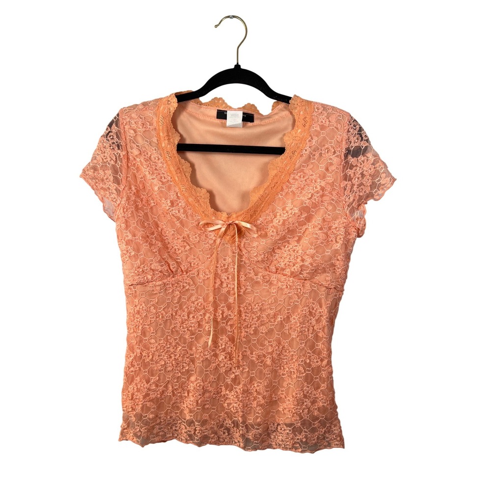 Vintage BMoss Y2K Lace Blouse Top Balletcore Milkmaid Style Large Coquette Retro
